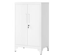 SONGMICS Caisson de Bureau à 2 Portes, Verrouillable, en Acier | Placard Polyvalent, Armoire de Bureau, pour Salon, Blanc mat, Collection BEREND OMC012W01
