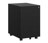 SONGMICS Caisson de Bureau Acier, 3 tiroirs, avec roulettes et Serrure | Caisson de Rangement Mobile, pour Documents et Dossier Suspendu, 39 x 52 x 60 cm, Noir mat, Collection BEREND OFC60BK