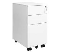 SONGMICS Caisson de Bureau Acier, 3 tiroirs, avec roulettes et Serrure | Caisson de Rangement Mobile, pour Documents et Dossier Suspendu, 30 x 45 x 60 cm, Blanc mat, Collection BEREND OFC031W01