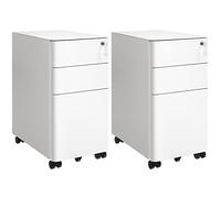 SONGMICS Caisson de Bureau, Lot de 2, 3 Tiroirs, avec roulettes et Serrure | Placard de Rangement Mobile pour Documents et Dossier Suspendu, Blanc