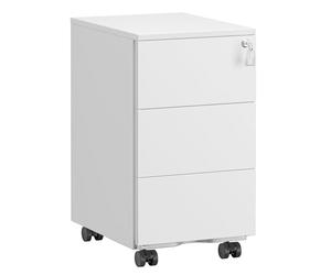 SONGMICS Caisson de Bureau, Meuble de Bureau, Casier sur roulettes, Métallique, pour Imprimante, Verrouillable, 3 Tiroirs, Prémonté, Télétravail, 40 x 30 x 54 cm, Blanc Mat OFC079W01