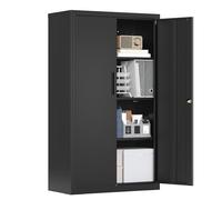 SONGMICS Caisson de Bureau, Verrouillable, 2 Portes, 80 x 40 x 140 cm | Meuble de Rangement, en Acier, 3 Étagères Réglables, Noir Mat, Collection BEREND OMC020BD01