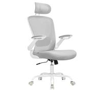 SONGMICS Chaise Bureau Ergonomique en Toile, avec Appui-Tête | Fauteuil, Assise Large de 53 cm, Mécanisme à Bascule, Accoudoirs Rabattables, Gris, Collection KIME OBN047G01