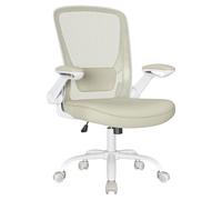 SONGMICS Chaise Bureau Ergonomique en Toile, Support Lombaire Rembourré | Fauteuil, Assise Large de 53 cm, Mécanisme à Bascule, Accoudoirs Rabattables, Beige et Blanc, Collection KIME OBN037K02