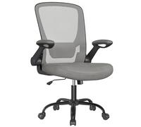 SONGMICS Chaise Bureau Ergonomique en Toile, Support Lombaire Rembourré | Fauteuil, Assise Large de 53 cm, Mécanisme à Bascule, Accoudoirs Rabattables, Gris et Noir, Collection KIME OBN037G01