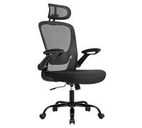 SONGMICS Chaise Bureau Ergonomique, Tissu en Maille, Support Lombaire, Appui-tête, Mécanisme à Bascule, Assise Large de 53 cm, Accoudoirs Rabattables, pour Bureau, Chambre, Noir d'encre OBN047B01