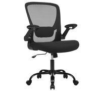 SONGMICS Chaise Bureau Ergonomique, Tissu en Maille, Support Lombaire, Mécanisme à Bascule, Assise Large de 53 cm, Accoudoirs Rabattables, pour Bureau, Chambre, Noir OBN37BK