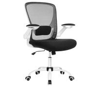 SONGMICS Chaise Bureau Ergonomique, Tissu en Maille, Support Lombaire, Mécanisme à Bascule, Assise Large de 53 cm, Accoudoirs Rabattables, pour Bureau, Chambre, Noir et Blanc OBN37WT