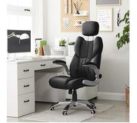 SONGMICS® Chaise de Bureau avec Accoudoirs relevables - simili noir - Hauteur réglable 120-137cm - avec Appui-tête OBG65BK