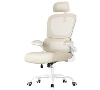 SONGMICS Chaise de Bureau, Chaise Ergonomique, avec Tissu en Maille Respirant à Double Couche, Soutien Lombaire Adaptatif, Appui-Tête Réglable, pour Bureau à Domicile, Beige Sable OBN041L01