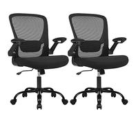 SONGMICS Chaise de Bureau Ergonomique Ensemble de 2, Support Lombaire | Fauteuil Pivotant en Maille, Accoudoirs Rabattables, Réglable en Hauteur, Noir d'Encre