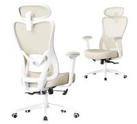SONGMICS Chaise de Bureau Ergonomique, Fauteuil de Bureau, Appui-Tête et Soutien Lombaire Réglables, Supporte Jusqu’à 150 kg, Hauteur Réglable, Beige Sable OBN066LF01