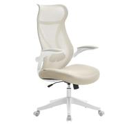 SONGMICS Chaise de Bureau, Fauteuil, Dossier Ergonomique, Réglable en Hauteur, Accoudoirs Rabattables, Pivotantant avec Appui-tête, Capacité de 150 kg, Beige Cappuccino OBN088K01