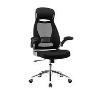 SONGMICS Chaise de bureau, Fauteuil pivotant, Siège avec accoudoirs rabattables, Appui-tête et support lombaire, Dossier inclinable, Surface en toile, OBN86BK, Noir, 64 x 55 x (117-126,5) cm