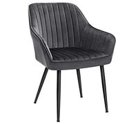 SONGMICS Chaise de Salle à Manger, Fauteuil, Siège rembourrée, avec accoudoirs, Largeur d’Assise 49 cm, Pieds en métal, revêtement en Velours, Charge 110 kg, pour Salon, Chambre, Gris LDC087G01