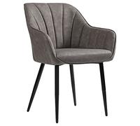 SONGMICS Chaise de Salle à Manger, Fauteuil, Siège Rembourrée, avec Accoudoirs, Revêtement en PU Vintage, Pieds en Métal, Charge 110 kg, pour Salle à Manger, Salon, Chambre, Gris LDC079G01