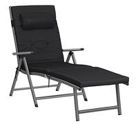 SONGMICS Chaise Longue, Bain de Soleil avec Matelas d’Un épaisseur de 6cm, en Alu Anti-Rouille, Respirant, Inclinable, Charge Max 150 kg, Noir GCB24BK