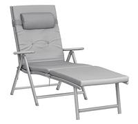 SONGMICS Chaise Longue, Bain de Soleil avec Matelas d Une épaisseur de 6 cm, Appui-tête Amovible, en Alu Anti-Rouille, Respirant, Inclinable, Charge Max 150 kg, Gris GCB24GY