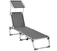 SONGMICS Chaise Longue, Bain de Soleil, Transat de Relaxation, avec dossiers et Parasol inclinables, Pliable, léger, 55 x 193 x 31 cm, Charge 150 kg, pour Jardin, Gris foncé GCB19WGV1
