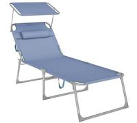 SONGMICS - Chaise Longue Pliable, Chaise Longue, 71 x 200 x 38 cm, capacité de Charge 150 kg, avec Pare-Soleil, Dossier inclinable, pour Jardin, Piscine, terrasse, Bleu GCB022Q01