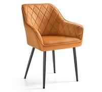 SONGMICS Chaise Salle à Manger, avec Accoudoirs, Largeur d’Assise 49 cm, Pieds en Métal, Revêtement en Velours, Charge 120 kg, pour Salon, Chambre, Marron Caramel et Noir d'encre LDC088K01