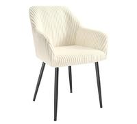 SONGMICS Chaise Salle à Manger, Chaise de Cuisine, en Velours Côtelé, Rembourrée, Accoudoirs, Charge Max. 120 kg, Pieds en Métal, pour Salle à Manger, Blanc Crème et Noir Mat LDC087WD01