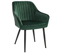 SONGMICS Chaise Salle à Manger, Chaise de Cuisine, Fauteuil en Velours, Rembourrée, avec Accoudoirs, Charge Max. 120 kg, Pieds en Métal, pour Salle à Manger, Vert et Noir d'encre LDC087C01