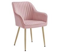 SONGMICS Chaise Salle à Manger, Lot de 4, Chaise de Cuisine, Fauteuil en Velours, Rembourrée, avec Accoudoirs, Charge Max. 120 kg, Pieds en Métal, Rose Bonbon et Doré Clair LDC087R14