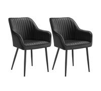 SONGMICS Chaise Salle à Manger, Lot de 2, Chaise de Cuisine, Fauteuil en Velours, Rembourrée, avec Accoudoirs, Charge Max. 120 kg, Pieds en Métal, Noir d'encre LDC087B12
