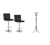SONGMICS Chaises de Bar, Lot de 2, Tabourets Hauts, Hauteur Réglable, Revêtement en PU & Portemanteau, Portant à vêtement d’entrée, en métal, sur Pieds, 44 x 182 cm