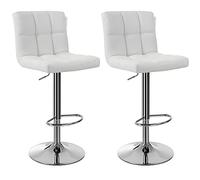 SONGMICS Chaises de Bar, Lot de 2, Tabourets Hauts, Hauteur Réglable, Revêtement en PU, Rotatif sur 360°, avec Dossier et Repose-pieds, Pied Chromé, Blanc LJB64W