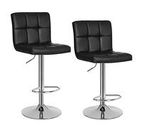 SONGMICS Chaises de Bar, Lot de 2, Tabourets Hauts, Hauteur Réglable, Revêtement en PU, Rotatif sur 360°, avec Dossier et Repose-pieds, Pied Chromé, Noir LJB64B