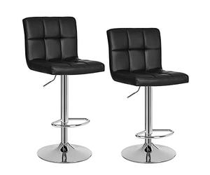 SONGMICS Chaises de Bar, Lot de 2, Tabourets Hauts, Hauteur Réglable, Revêtement en PU, Rotatif sur 360°, avec Dossier et Repose-pieds, Pied Chromé, Noir LJB64B
