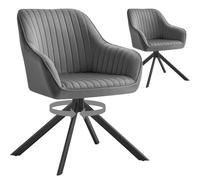 SONGMICS Chaises Salle à Manger Rembourrées, Charge 120 kg, Pivotantes, Velours, avec Accoudoirs, Pieds en Acier, pour Cuisine, Lot de 2, Gris et Noir d'encre KDC161G01V1-2J