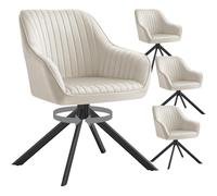 SONGMICS Chaises Salle à Manger Rembourrées, Charge 120 kg, Pivotantes, Velours, avec Accoudoirs, Pieds en Acier, pour Cuisine, Lot de 4, Beige Cappuccino et Noir d'encre KDC161LH01V1-4J