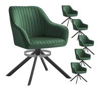 SONGMICS Chaises Salle à Manger Rembourrées, Charge 120 kg, Pivotantes, Velours, avec Accoudoirs, Pieds en Acier, pour Cuisine, Lot de 6, Vert et Noir d'encre KDC161C01V1-6J