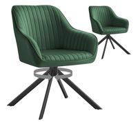 SONGMICS Chaises Salle à Manger Rembourrées, Charge 120 kg, Pivotantes, Velours, avec Accoudoirs, Pieds en Acier, pour Cuisine, Lot de 2, Vert et Noir d'encre KDC161C01V1-2J