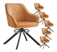 SONGMICS Chaises Salle à Manger Rembourrées, Charge 120 kg, Pivotantes, Velours, avec Accoudoirs, Pieds en Acier, pour Cuisine, Lot de 6, Marron Caramel et Noir d'encre KDC161K01V1-6J