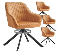 SONGMICS Chaises Salle à Manger Rembourrées, Charge 120 kg, Pivotantes, Velours, avec Accoudoirs, Pieds en Acier, pour Cuisine, Lot de 4, Marron Caramel et Noir d'encre KDC161K01V1-4J