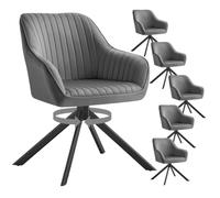 SONGMICS Chaises Salle à Manger Rembourrées, Charge 120 kg, Pivotantes, Velours, avec Accoudoirs, Pieds en Acier, pour Cuisine, Lot de 6, Gris et Noir d'encre KDC161G01V1-6J