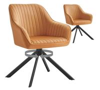 SONGMICS Chaises Salle à Manger Rembourrées, Lot de 2, Velours, Pivotantes | Avec Accoudoirs, Pieds en Acier, Charge 120 kg, pour Cuisine, Marron caramel et Noir d'encre, Collection TYRA