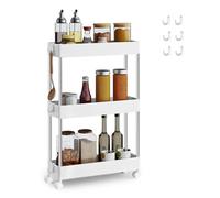 SONGMICS Chariot, Chariot de Cuisine à 3 Niveaux, Étagère de Cuisine, Étagère Étroite, avec 6 Crochets, Structure en Acier, Salle de Bain, 14,4 x 42 x 60,6 cm, Blanc Nuage KSC007W01