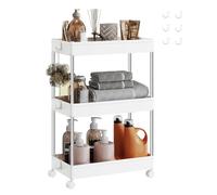 SONGMICS Chariot, Chariot de Cuisine à 3 Niveaux, Étagère de Cuisine, Étagère Étroite, avec 6 Crochets, Structure en Acier, Salle de Bain, 23,6 x 42 x 60,6 cm, Blanc Nuage KSC009W01