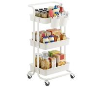 SONGMICS Chariot de Rangement, 3 Niveaux, Desserte sur roulettes, Étagère, Poignée, 2 Pots, 2 Freins, Paniers en Plastique, Montage Facile, Chambre, Cuisine, Blanc BSC067W01