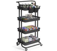 SONGMICS Chariot de Rangement, 4 Niveaux, Desserte sur roulettes, Étagère, Poignée, 2 Pots, 2 Freins, Paniers en Plastique, Montage Facile, Chambre, Cuisine, Noir BSC077BZ01