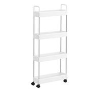 SONGMICS Chariot de Rangement 4 Niveaux, Étagère de Cuisine avec Roulettes, Organisateur de Salle de Bain, Gain de Place, avec Poignées, 14,4 x 42 x 93 cm, Blanc KSC018W01