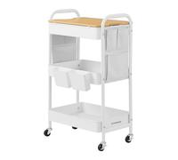 SONGMICS Chariot de Rangement à 3 Niveaux, Chariot Roulant avec Table Supérieure, 2 Pots Amovibles, 6 Poches Latérales, pour Salon, Bureau, Cuisine, Blanc Nuage LRC036W01