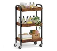 SONGMICS Chariot de Rangement à roulettes, Desserte, Étagère de Cuisine, avec Poignées, Montage Facile, pour Chambre, Salle de Bain, Cadre en Acier, 27,5 x 41,3 x 73 cm, Marron Rustique LRC081KD01