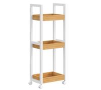 SONGMICS Chariot de Salle de Bain, Étagère Mince de Salle de Bains, Chariot de Rangement à 3 Niveaux sur roulettes, Bambou, Gain de Place, 20 x 30 x 80 cm, Blanc et Couleur Boisée BCB083N02