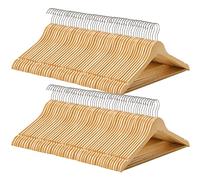 SONGMICS Cintre Bois, Lot de 100, avec Encoches Antiglisse, Barre Antidérapante pour Pantalons, Crochet Pivotant à 360°, pour Costumes, Chemises, Manteaux, Couleur Boisée et Argent CRW001-100